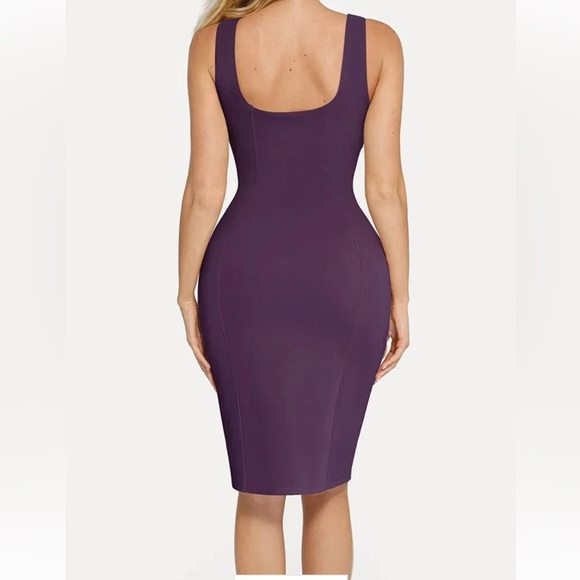 Popilush Shapewear Bodycon Sculpting Midi Dress side slit purple medium - Picture 3 of 15